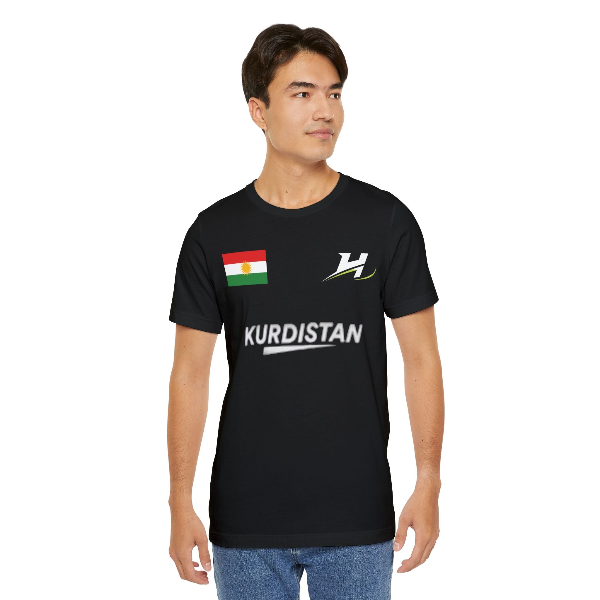 Kurdish pride jersey featuring the 21-ray sun motif in red and green