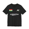 Unisex Kurdistan soccer jersey in black with bold KURDISTAN wordmark and Kurdish flag