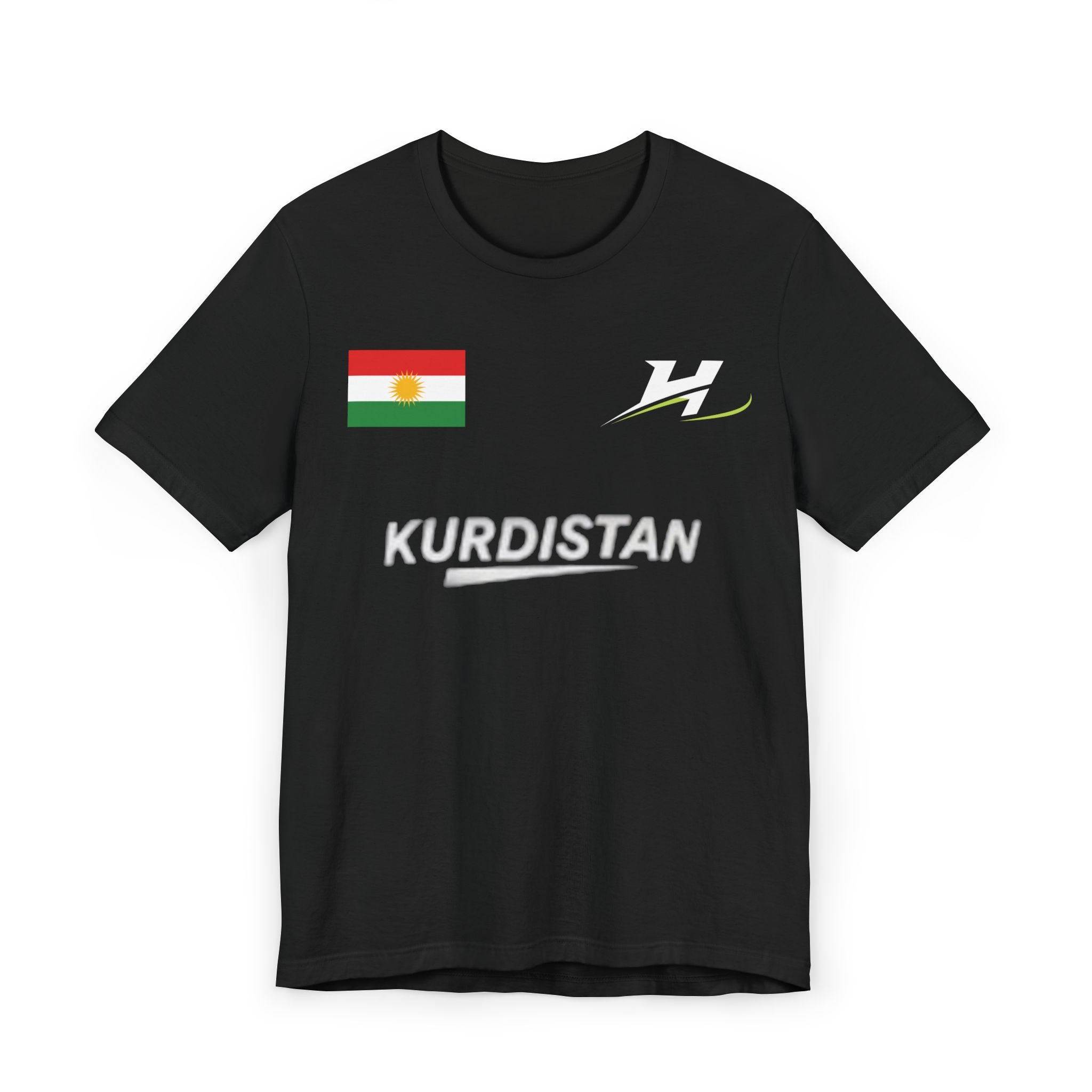 Unisex Kurdistan soccer jersey in black with bold KURDISTAN wordmark and Kurdish flag