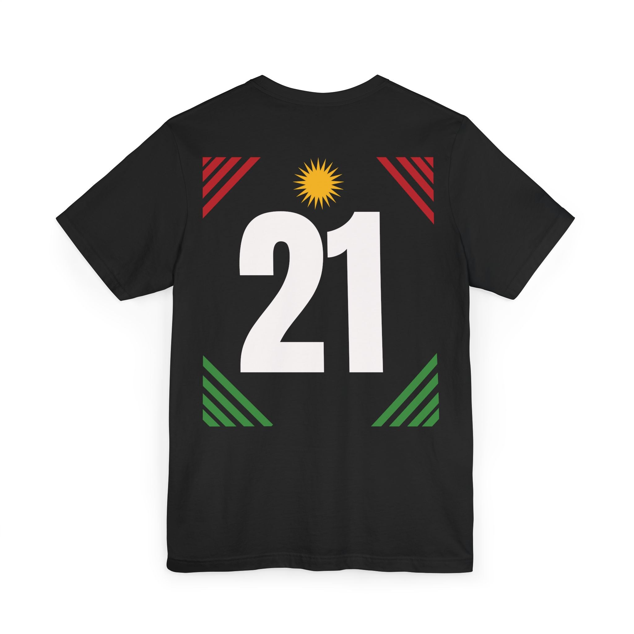 Kurdistan football jersey with number 21 and Kurdish sun design on the back