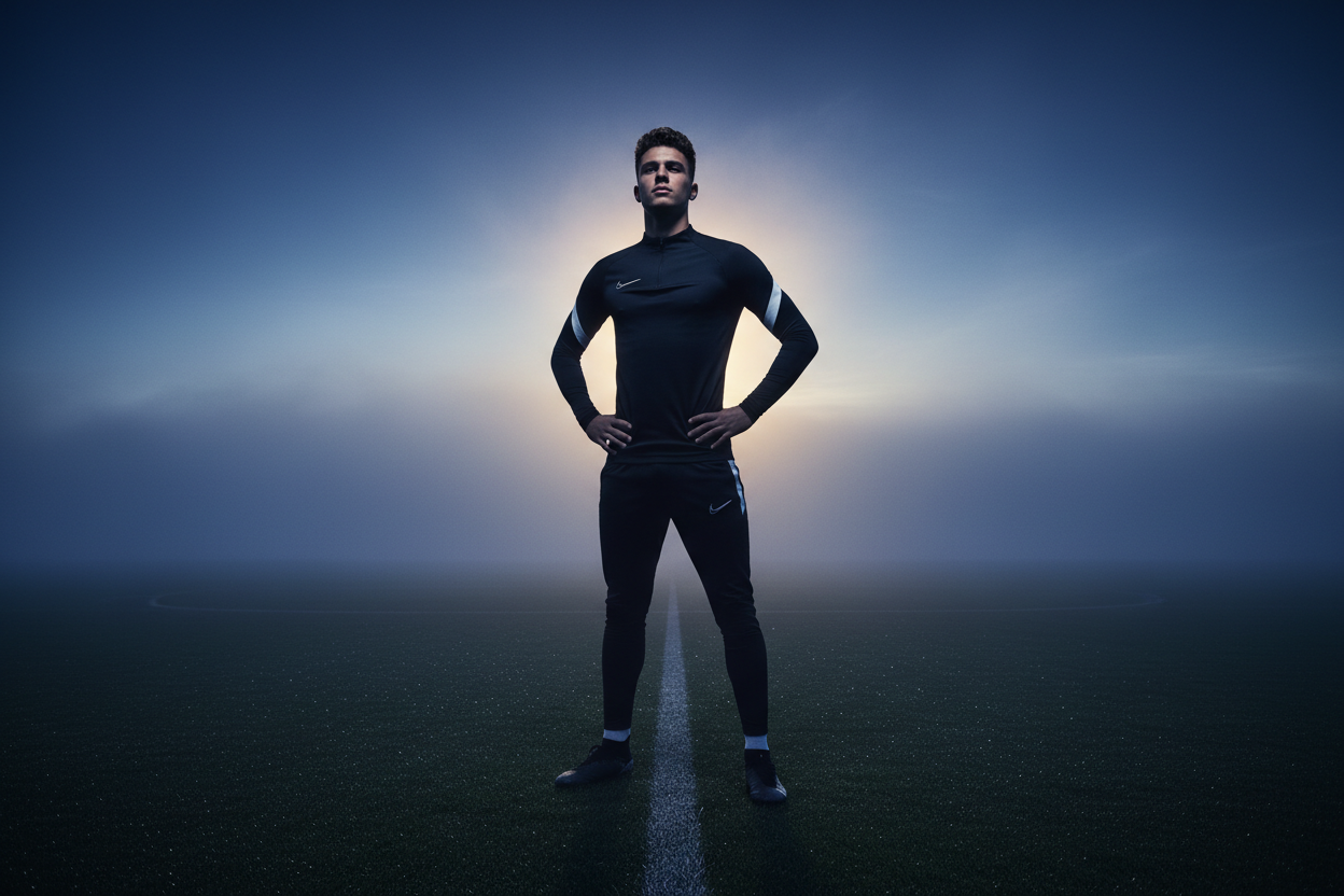Soccer athlete silhouette at blue hour